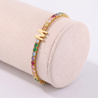 Bracelet Tennis Éternité en Argent 925 Plaqué Or 14K avec Zirconiums Cubiques Ronds Arc-en-ciel – Cadeau Idéal pour Elle, Petite Amie, Maman, Épouse – Vente en Gros