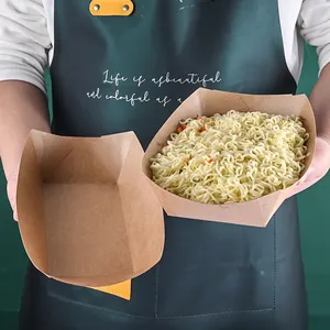 Contenitore cibo monouso per insalata marrone Kraft prezzo imballaggio cibo vassoio barca di carta ciotola snack