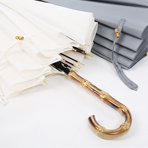 <b>Bamboo</b> Hook Handle Semi-Automatic open Waterproof Polyester Material 16 <b>Panels</b> Rain Custom Straight Umbrella with Classic Design - Product Image 2