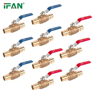 North America Lead Free Red Blue Long Handle Brass Expansion Brass Ball Valve Forged 2 Piece Body 1/2" Pex Valve