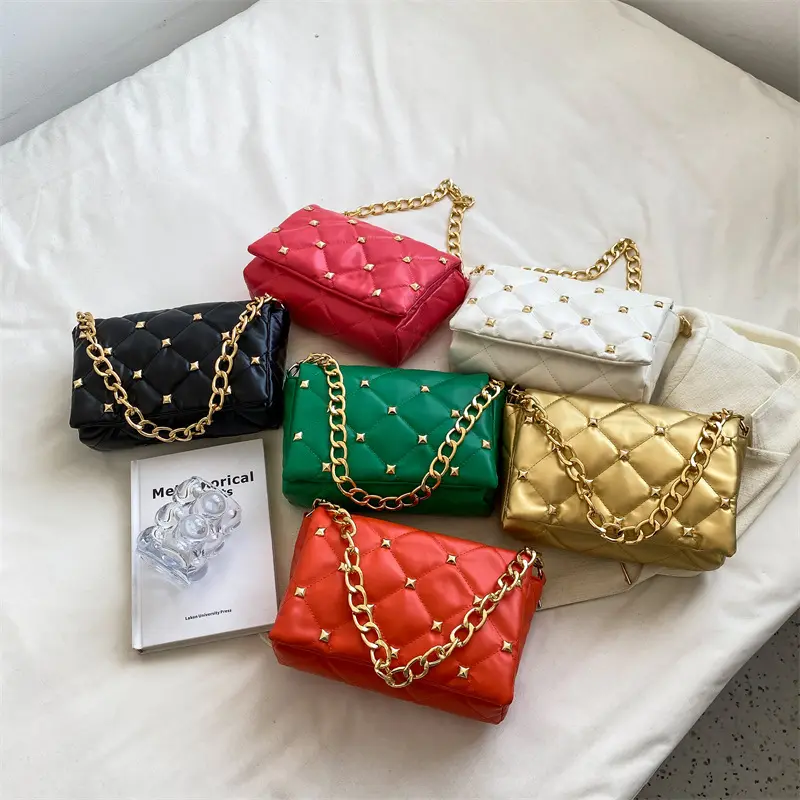 Wholesale fashion designer pu leather handbag custom rivet purses and handbags women shoulder bag
