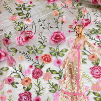 Nouveau Rose maille brodé Polyester tissu automne plante robe de soirée conception pour sac et vêtements bricolage échantillon gratuit tissé dentelle
