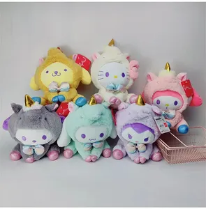 Sannrio Cartoon Kawali Kuromi Hello Kitty My Melody Cinnamoroll Pillow Plush Toys Soft Stuffed Dolls for Kids Birthday Gifts