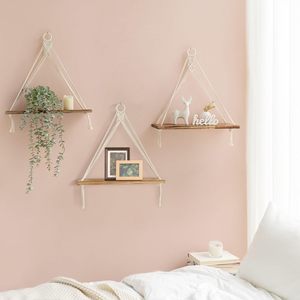 Étagères murales suspendues en <span class=keywords><strong>macramé</strong></span> personnalisées, décoration murale, étagère flottante en bois pour chambre à coucher, salle de bain, salon, chambre d'enfant, étagères de présentation - Product Image 5