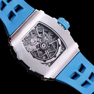 Reloj deportivo multifuncional para hombre, de alta gama, lujoso y elegante, con caja de acero inoxidable, mecanismo esqueletizado y correa de caucho azul. - Product Image 2