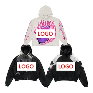 Grosir Urban Edge Elegant 2023 Hoodie Crop Retro kustom potongan katun tepi untuk uniseks gaya jalanan Hoodie pria