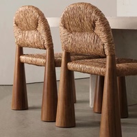 Chaise de Salle à Manger Designer d'Art, Moderne, Créative, en Bois Massif et Vannerie, pour Gîte et Restaurant, Style Italien Vintage