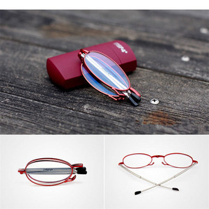 Lunettes de lecture rouges pliables anti-lumière bleue, monture ovale unisexe en métal avec étui pour la lecture - Product Image 1