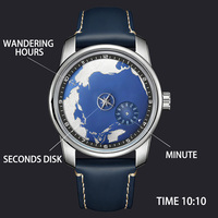 Fabricante de Relojes de Pulsera de Lujo para Hombre, con Logotipo Personalizado OEM ODM, Esfera con Mapa del Mundo en Relieve, Mecánico, Caja de Acero Inoxidable y Correa de Cuero