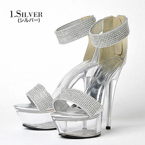 Stiletto trasparente 15 cm Pole Dance <span class=keywords><strong>tacchi</strong></span> alti <span class=keywords><strong>argento</strong></span> banchetto festa cristallo Club Striptease plateau sandali Leaky Toe - Product Image 1