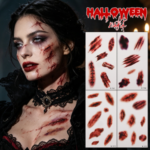 Autocollant de tatouage temporaire réaliste pour Halloween : égratignures, blessures, trous de balles, maquillage SFX, cosplay, imperméable, art corporel - Product Image 5