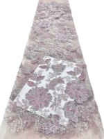 Tissu en dentelle douce de luxe à sequins et perles marron pour robes de mariée et broderies