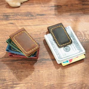 Vintage Leather Money Clip Slim Portable Cash Clip Multifunctional Foldable Magnetic <b>Bookmark</b> - Product Image 1
