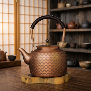 Traditional Chinese Metal Tea Kettle With <b>Lid</b> And Handle Bronze Patterned Design - Product Image 4
