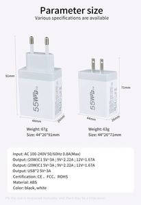 55W Fast Charging 4 Ports Multiple Charger Dual <b>USB</b>-A Plug 2 PD20W QC3.0 Power <b>Adapter</b> <b>Type</b>-<b>c</b> Power Supply for iPhone Samsung - Product Image 6