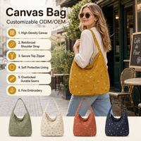 Sac Hobo en Toile Robuste et Structuré de Qualité Supérieure avec Fermeture Éclair, Portable, Style Marché Côtier, Personnalisable ODM OEM