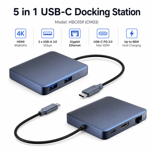 สถานีเชื่อมต่อ USB C แบบ 5in1, ฮับ HDMI และกิกะบิตอีเธอร์เน็ต 4K*60Hz พร้อมการชาร์จ 100W PD และพอร์ต USB 3.0 จำนวน <span class=keywords><strong>2</strong></span> พอร์ต, อะแดปเตอร์อะลูมิเนียมสำหรับแล็ปท็อป - Product Image 2