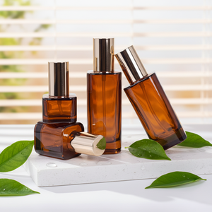 Chic Amber Glass vuoto quadrato imballaggio personalizzato all'ingrosso lozione pompa spruzzatore bottiglia 30ml 50ml 100ml 120ml per <span class=keywords><strong>essenza</strong></span> di siero di lusso - Product Image 5