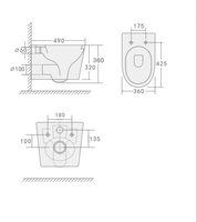 Toilette murale moderne de luxe en céramique blanche, articles sanitaires monobloc avec réservoir dissimulé P-Trap pour hôtels et salles de bains