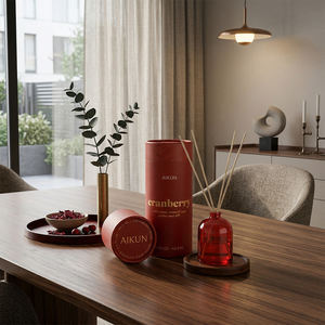 Aikun Cylindrical Glass <b>Bottle</b> 44ml IP16 Natural Rattan <b>Reed</b> <b>Diffuser</b> With Luxury Paper Box Cranberry Fruit Scent For Table - Product Image 1