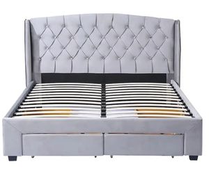 Cama tapizada Wingback clásica con cabecero alto para suites de hotel - Product Image 1