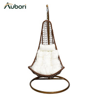Fauteuil suspendu d'extérieur avec support en C, panier en rotin tressé et coussin moelleux pour chambre, salon ou balcon