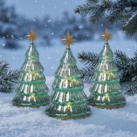 Pohon Natal Pinus Kaca Kecil Berlampu LED, Dekorasi Meja Rumah yang Dapat Disesuaikan, Pohon Natal Hijau Mercury Tiup Tangan dengan Lampu LED