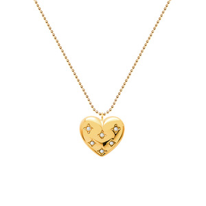 Collier pendentif cœur massif en acier inoxydable 316L plaqué or PVD résistant à l'eau avec zircon pavé romantique <span class=keywords><strong>Chris</strong></span> April en stock - Product Image 1
