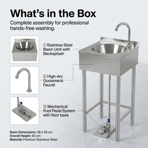 Equipo de Cocina Comercial, Grifo con Pedal, Fregadero de Esquina, Fregadero de Acero Inoxidable para Cocina de Restaurante u Hotel - Product Image 3