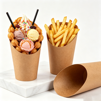 Gobelets à frites recyclables à emporter, personnalisables avec logo, en papier kraft incliné, jetables, pour charcuterie et frites