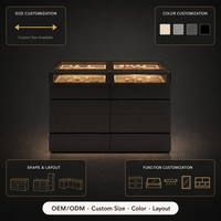 Armoire à bijoux en cuir crème, directement de l'usine, avec dessus en verre trempé fumé, éclairage LED et rangement écologique