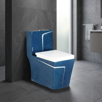 WC monobloc en céramique bleue modèle Cubas, design européen, chasse d'eau par lavage, forme ovale, à poser au sol