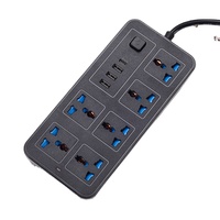 Stop Kontak Ekstensi Multi-Soket 10A 220-240V dengan 5 Stop Kontak, 3 USB-A, 1 USB-C, Proteksi IP44, Colokan UK/US/EU