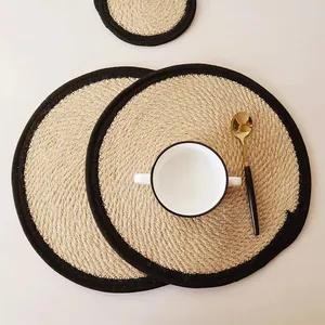 Manufacturers directly supply new cotton rope and linen grass double quilted round placemat insulation tablet mat