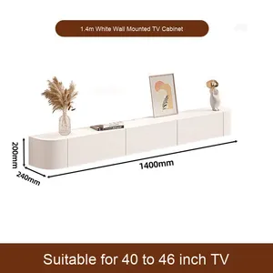 Meuble TV moderne et minimaliste flottant en bois massif Table basse murale en dalle de roche pour petit salon Vases en céramique et porcelaine - Product Image 6