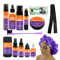 Kit d'outils professionnel pour perruques frontales HD en dentelle, comprenant de la colle pour dentelle, un bâton de cire et une brosse de finition pour les bords