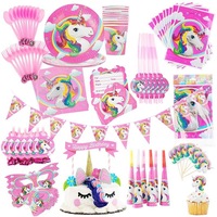 Serie Unicornio Rosa, 91 Piezas de Platos, Servilletas y Pancarta Desechables de Papel, Ideal para Cumpleaños de Niñas