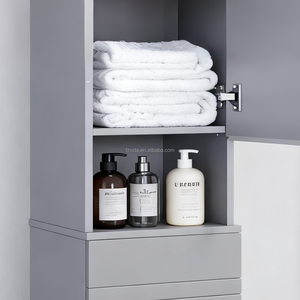 <strong>Tall</strong> Slim Modern Wood <strong>Bathroom</strong> Cabinet Open Compartments 1 Drawer Adjustable Shelves Space Saving <strong>Storage</strong> for Apartment Bedroom - Product Image 4