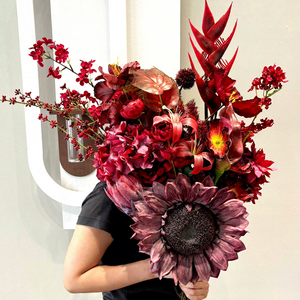 Fleurs artificielles populaires faites à la main en soie bordeaux : Hortensia, Anthurium Andraeanum, <span class=keywords><strong>Rose</strong></span> rouge Lind, style européen, longue durée - Product Image 1