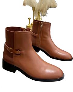 2026 new Women Cognac Brown Leather Side Zipper Ankle <b>Boots</b> With Low Block Heel For Daily Wear - Product Image 3