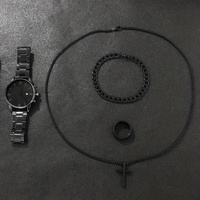 Ensemble Montre à Quartz de Luxe pour Homme, Chiffres Romains Tendance, Cadran Noir Minimaliste, 40 mm, Boucle à Fenêtre en Verre, Accessoire de Mode Tendance