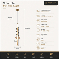 Luminaire suspendu décoratif moderne, tube lumineux torsadé, verre artistique ambre fumé, finition or, lampe de salle à manger, lampe d'îlot de cuisine, lampe de plafond