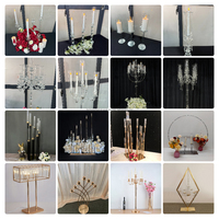 Candélabre élégant en métal doré LEDA, porte-bougie en verre à 7 lumières pour la décoration de table de réception de mariage
