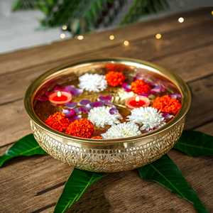 Decorative Trays Anandi Metal Urli Gold <b>Large</b> Stylish Home Decor Centerpiece Traditional Ethnic Handmade Elegant Durable - Product Image 3