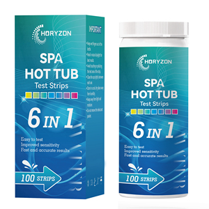 HORYZON W-6 Bandelettes de test SPA multiparamètres 6-en-1 pour bain à remous, kit professionnel d'analyse de l'eau (<span class=keywords><strong>pH</strong></span>, chlore, CYA, dureté) – 100 bandelettes - Product Image 1