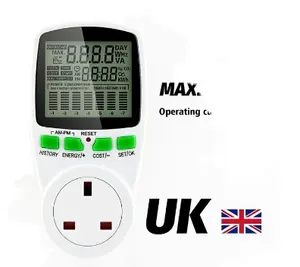 Pengukur Daya Meter Digital Wattmeter UK Monitor Watt, Soket Pengukur Diagram Biaya Listrik Penganalisis