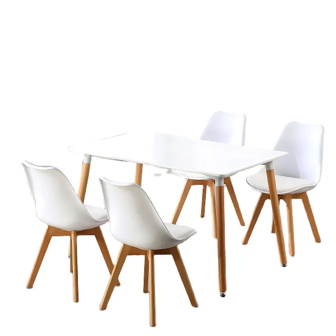 Restaurant blanc nordique avec Table en bois MDF, ensemble de 4, 6, 8 chaises de cuisine en plastique robuste