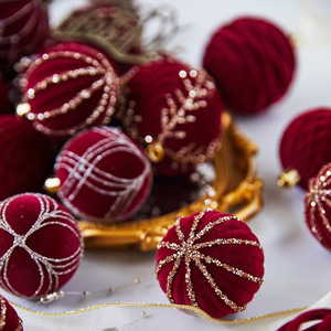 <b>Christmas</b> <b>Tree</b> Decoration Ball <b>Christmas</b> Painting Ball <b>Flocking</b> Dark Red <b>Christmas</b> Ball Pearl Diy Hanging Scene Layout - Product Image 2