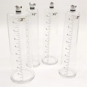 6 size Vacuum Cylinder for penis Enhancement Pumps Seamless Untapered Clear Acrylic with Measurement Marks and Locking Fitting