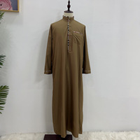 Thobe musulman pour hommes, couleur unie, style arabe, kaftan islamique décontracté, jubbah à manches longues avec poche pour l'été – Meilleure vente